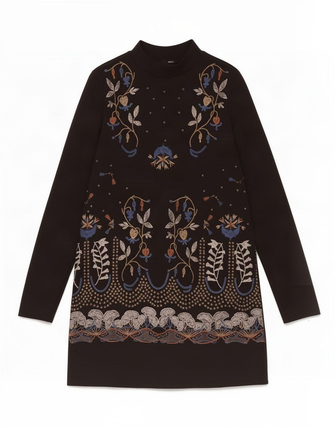 Zara Womens Long Sleeve Shift Dress UK 12 Medium Black Floral Polyester