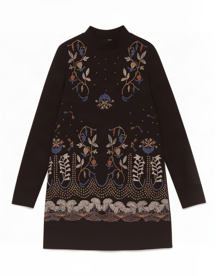 Zara Womens Long Sleeve Shift Dress UK 12 Medium Black Floral Polyester
