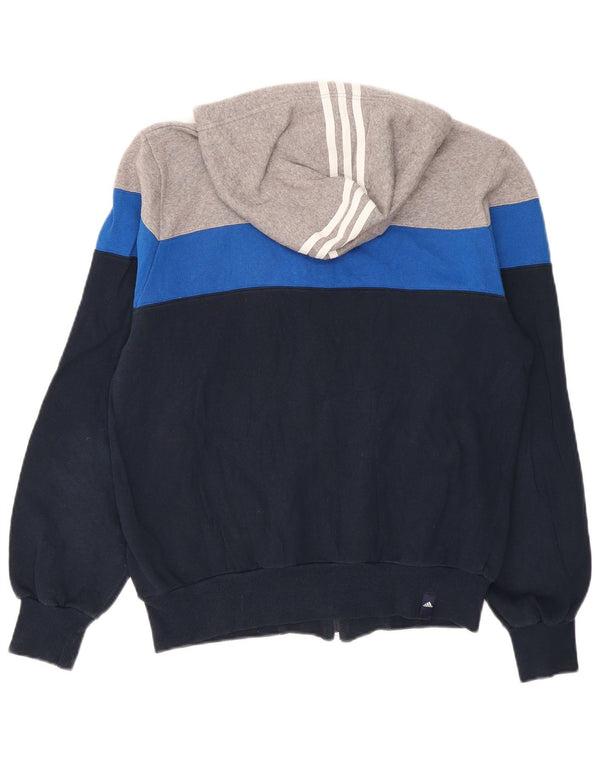 Adidas Mens Zip Hoodie Sweater UK 38/40 Medium Navy Blue Colourblock Cotton