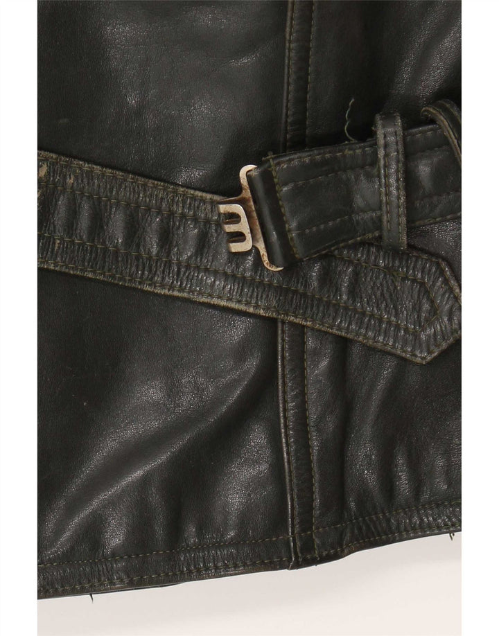 Vintage Mens Motorcycle Leather Biker Jacket UK 36 Small Khaki
