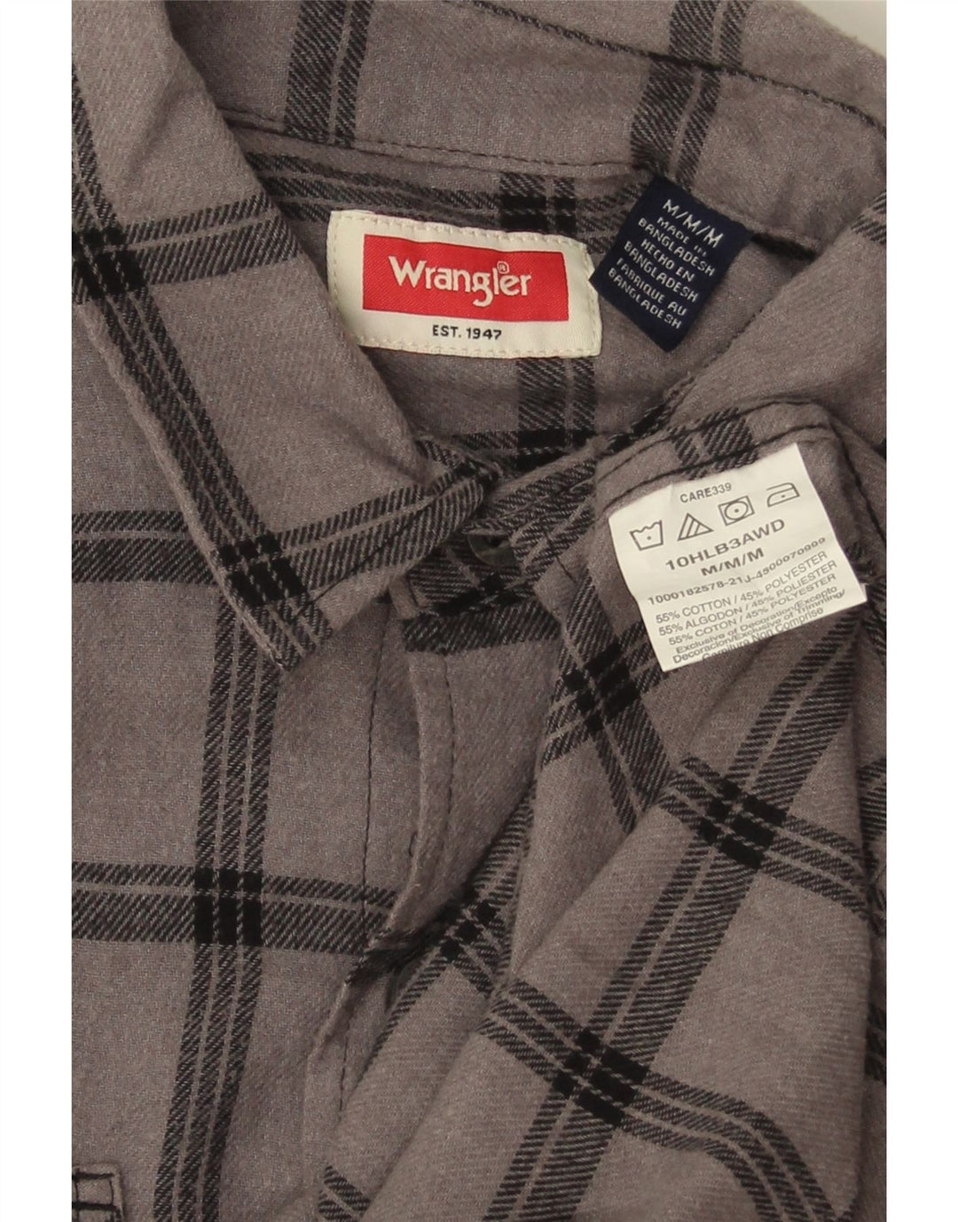 Wrangler Mens Flannel Shirt Medium Grey Check Cotton