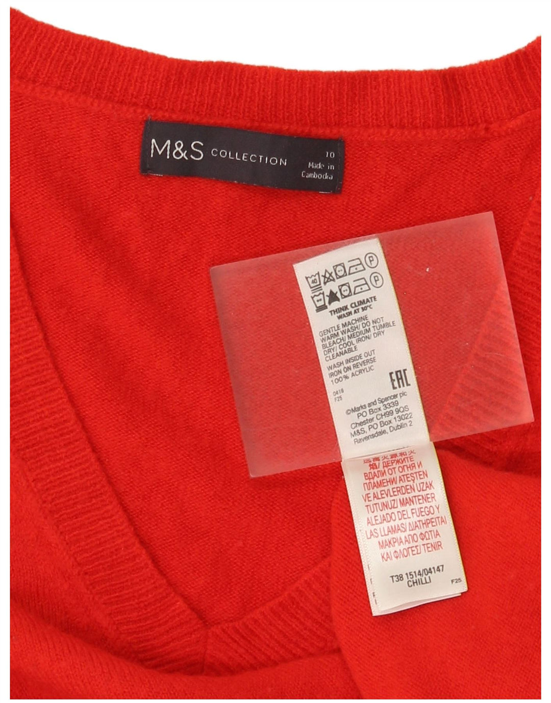 Marks & Spencer Womens V-Neck Jumper Sweater UK 10 Small  Red Acrylic