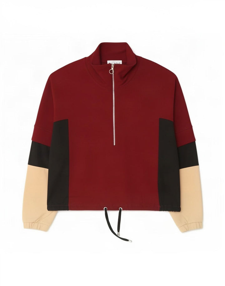Zara Womens Zip Neck Pullover Tracksuit Top UK 14 Medium Burgundy