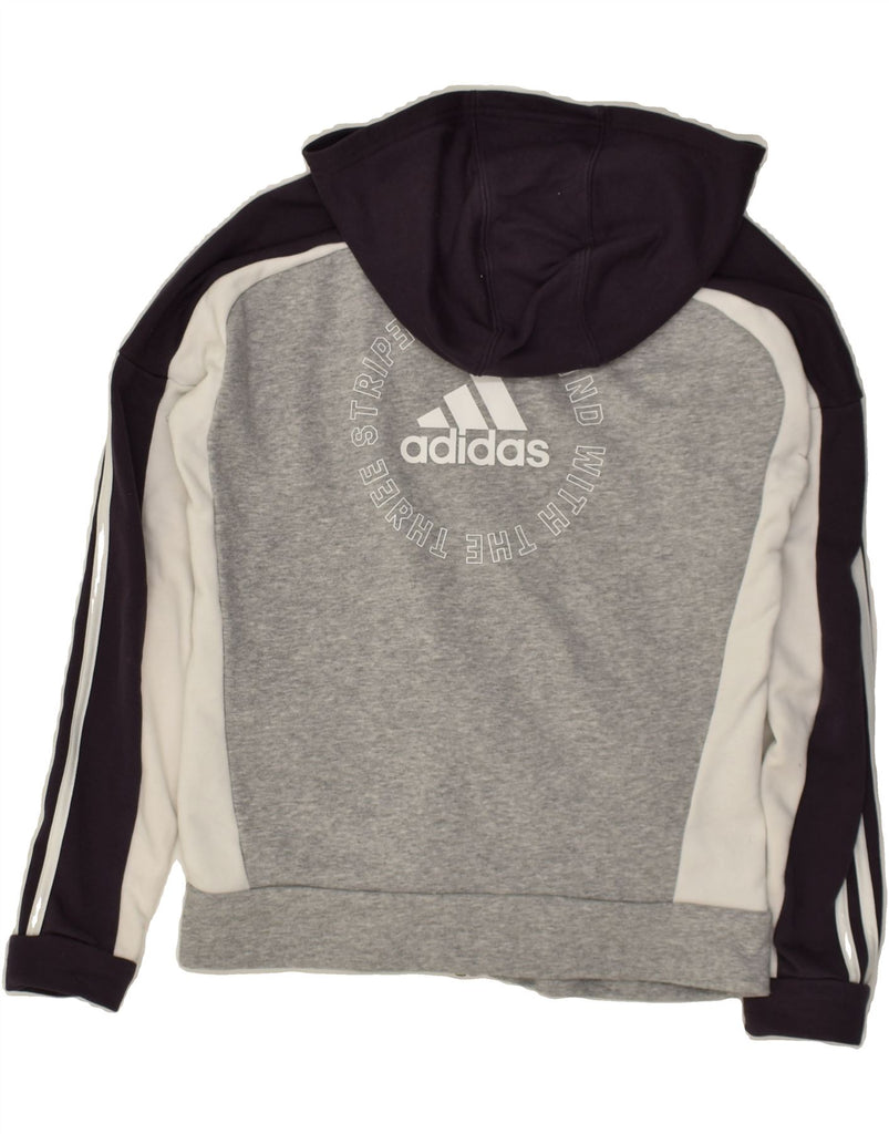 ADIDAS Womens Graphic Zip Hoodie Sweater UK 10 Small Grey Colourblock | Vintage Adidas | Thrift | Second-Hand Adidas | Used Clothing | Messina Hembry 