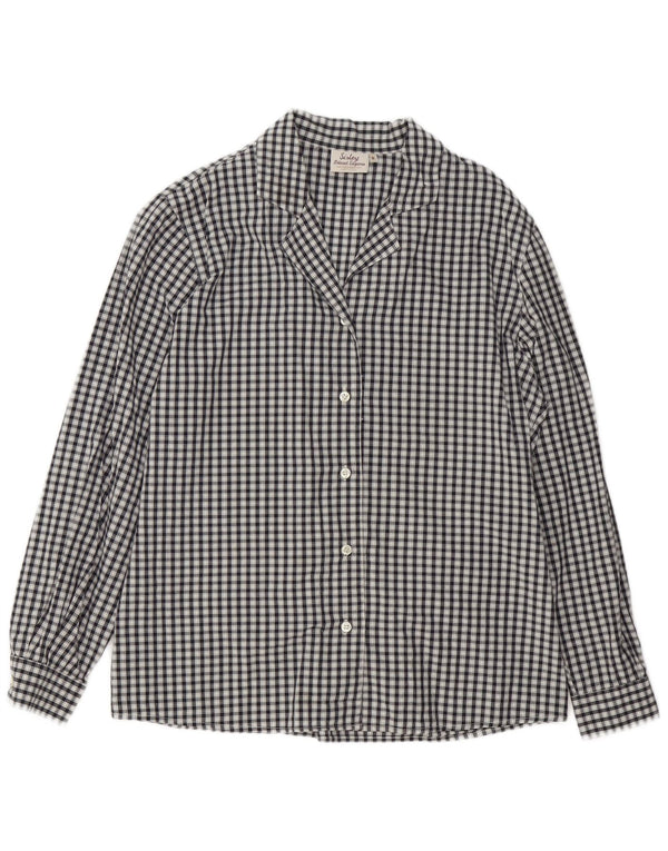 Sisley Womens Sleepwear Shirt Blouse IT 44 Medium Navy Blue Gingham Cotton