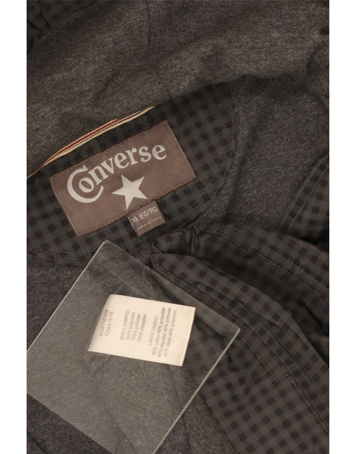 Converse Mens Hooded Windbreaker Jacket UK 42 XL Grey Gingham Polyester
