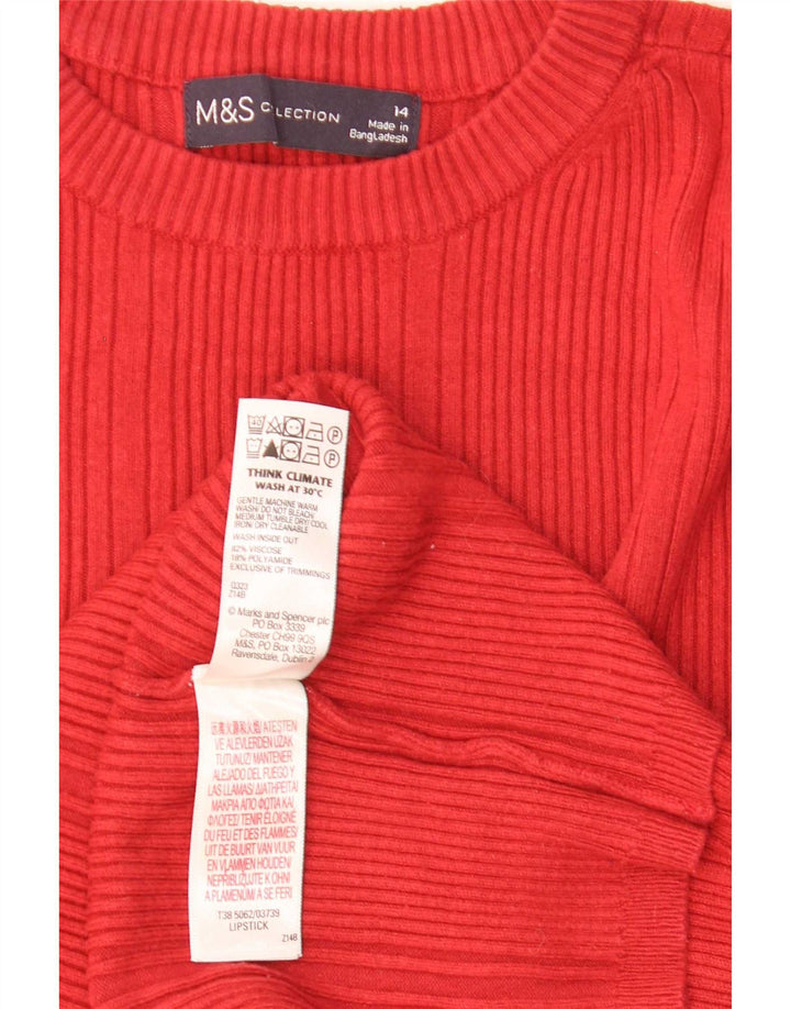 Marks & Spencer Womens Crew Neck Jumper Sweater UK 14 Medium Red Viscose