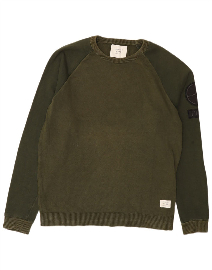 Jack & Jones Mens Sweatshirt Jumper Large Green Colourblock