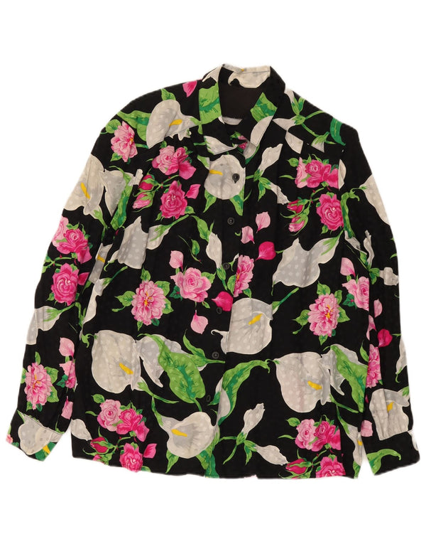 Vintage Womens Shirt Blouse UK 16 Large Black Floral