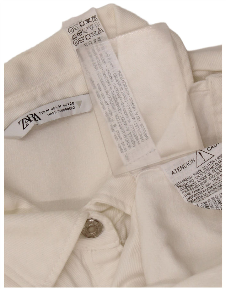 Zara Womens Ruffle Front Denim Dress UK 12 Medium White Cotton