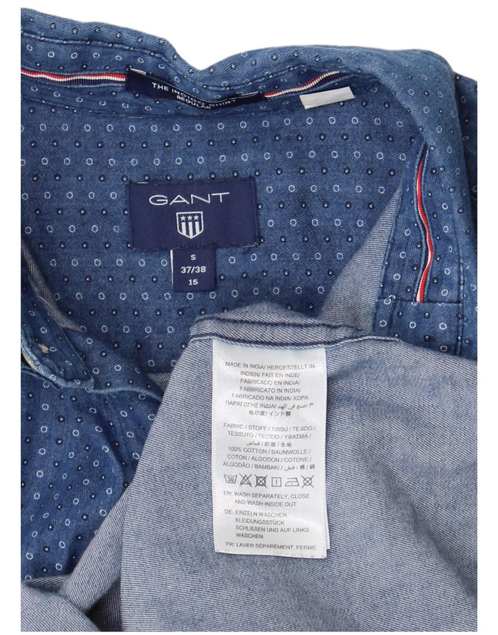 Gant Mens Regular Fit Denim Shirt Size 37/38 15 Medium Blue Spotted Cotton