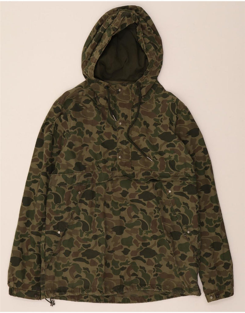 PULL & BEAR Mens Hooded Anorak Jacket UK 40 Large Green Camouflage Cotton Vintage Pull & Bear and Second-Hand Pull & Bear from Messina Hembry 