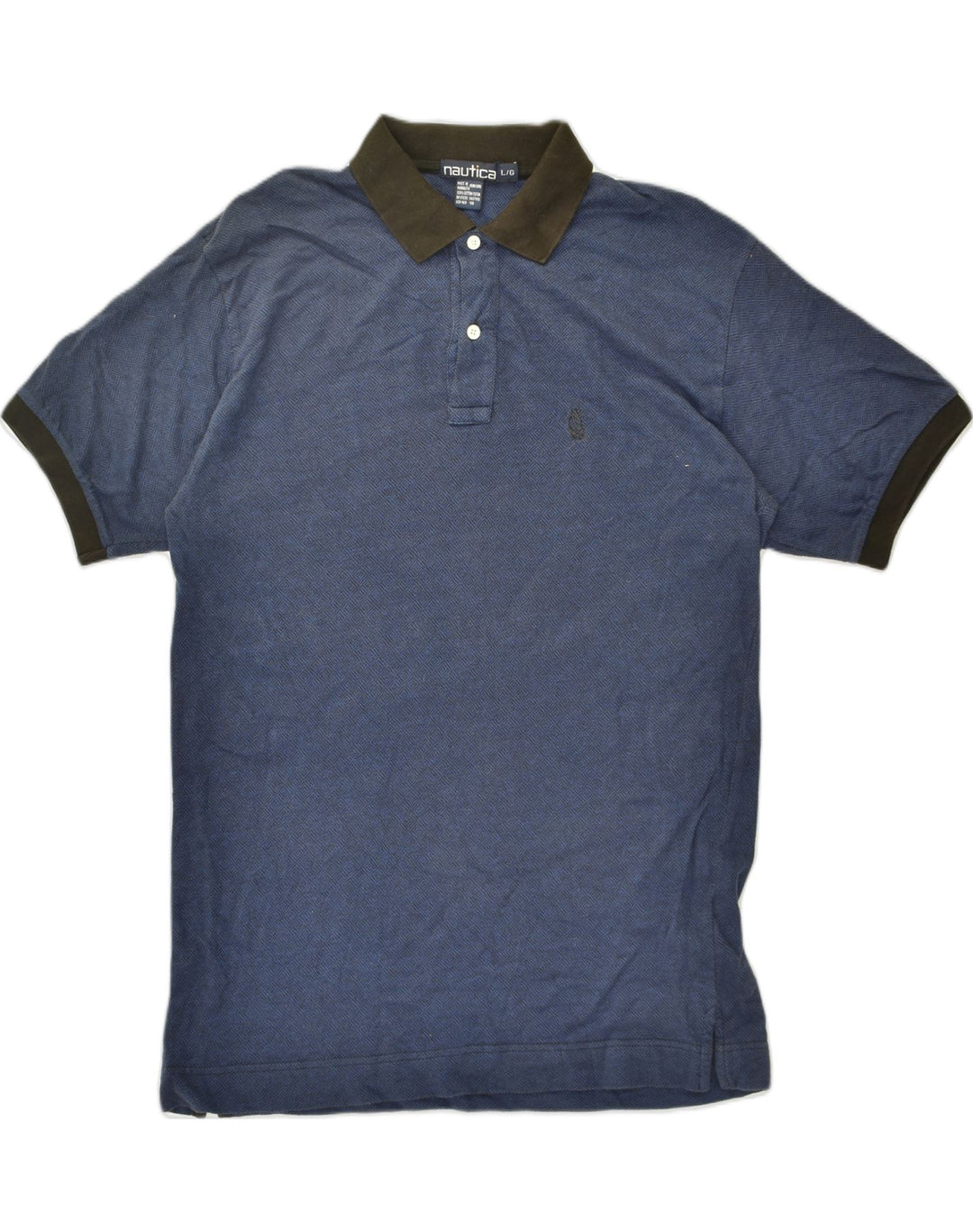 NAUTICA Mens Slim Polo Shirt Large Navy Blue Geometric Cotton | Vintage Nautica | Thrift | Second-Hand Nautica | Used Clothing | Messina Hembry 