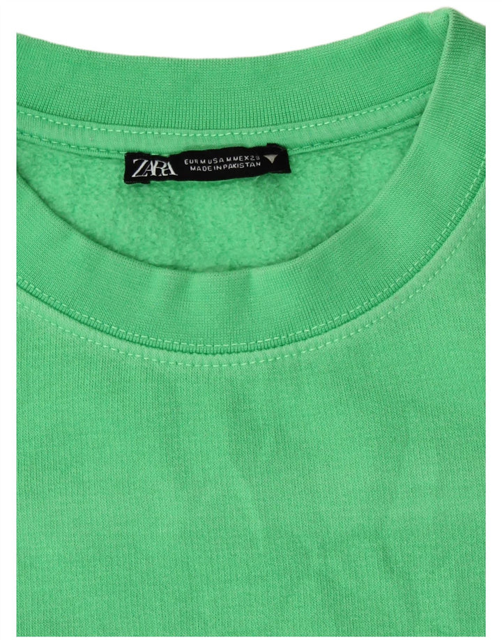 Zara Womens Crop Sweatshirt Jumper UK 14 Medium Green Cotton