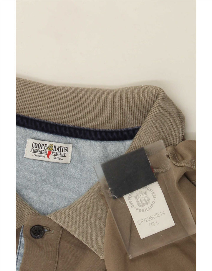 Cooperativa Mens Polo Shirt Large Beige Cotton