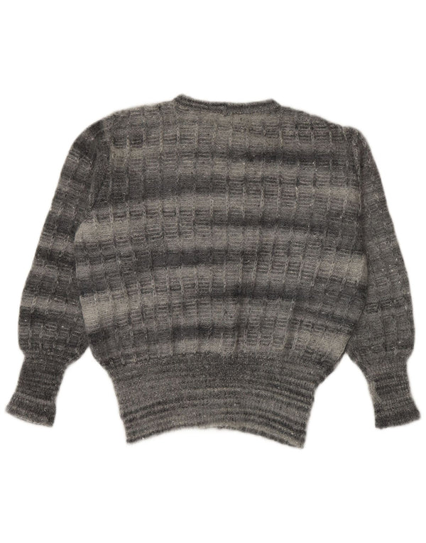 Vintage Womens Boat Neck Jumper Sweater UK 14 Large Grey Striped