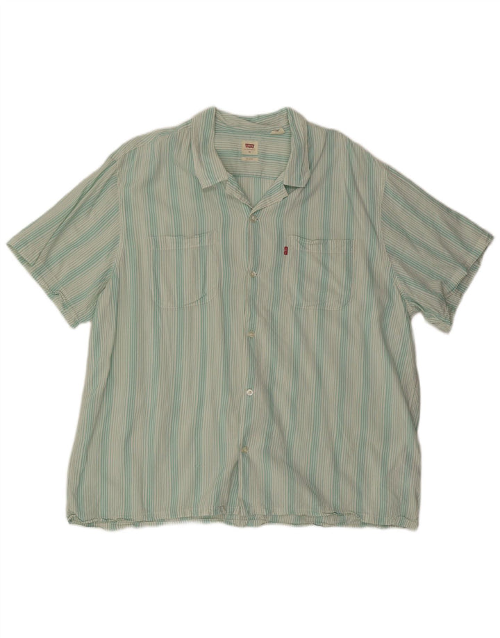 Levi's Mens Short Sleeve Relaxed Fit Shirt XL Turquoise Striped Cotton
