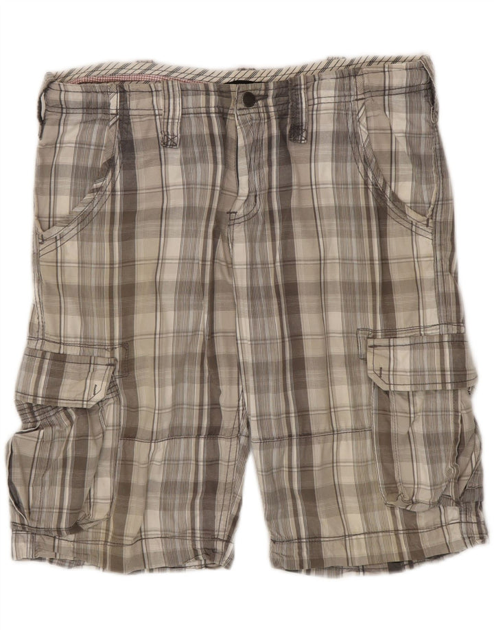 Scorpion Bay Mens Cargo Shorts W34 Large Grey Check Cotton