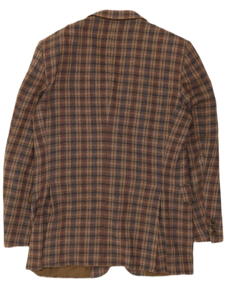 Jaeger Mens 2 Button Blazer Jacket UK 38 Medium Brown Check Virgin Wool