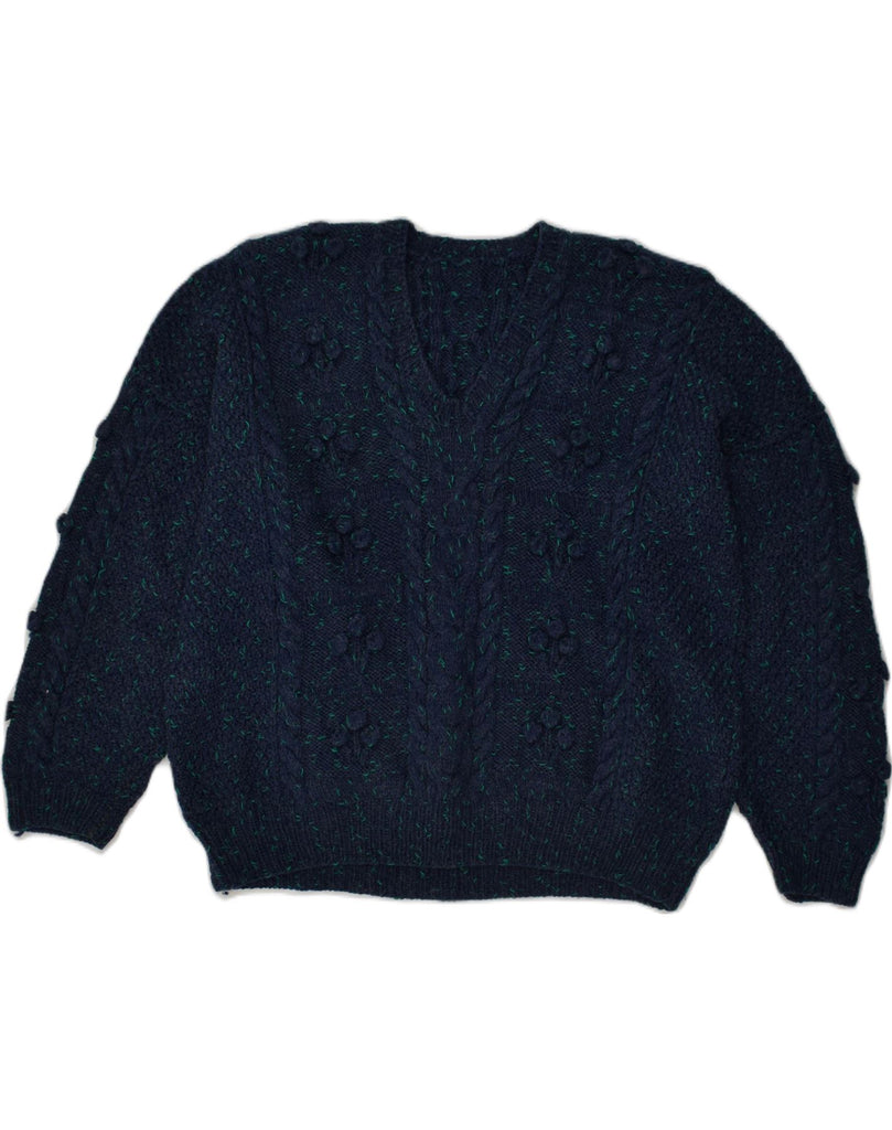 VINTAGE Womens V-Neck Jumper Sweater UK 22 3XL Navy Blue Flecked | Vintage Vintage | Thrift | Second-Hand Vintage | Used Clothing | Messina Hembry 