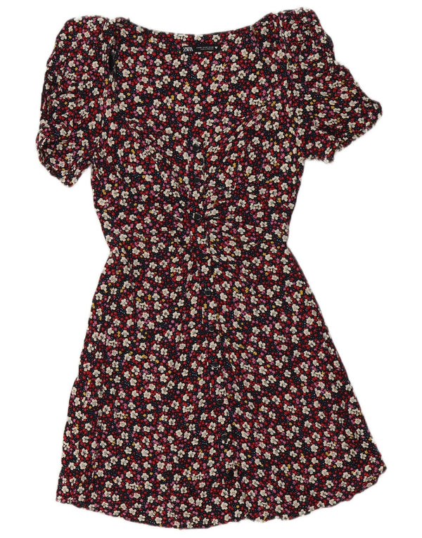 Zara Womens Shirt Dress UK 6 XS Multicoloured Floral Polyester