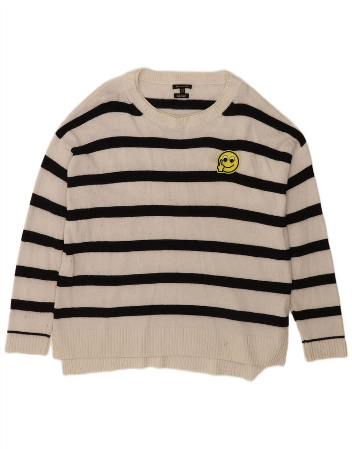 Massimo Dutti Mens Boat Neck Jumper Sweater Medium White Striped Viscose