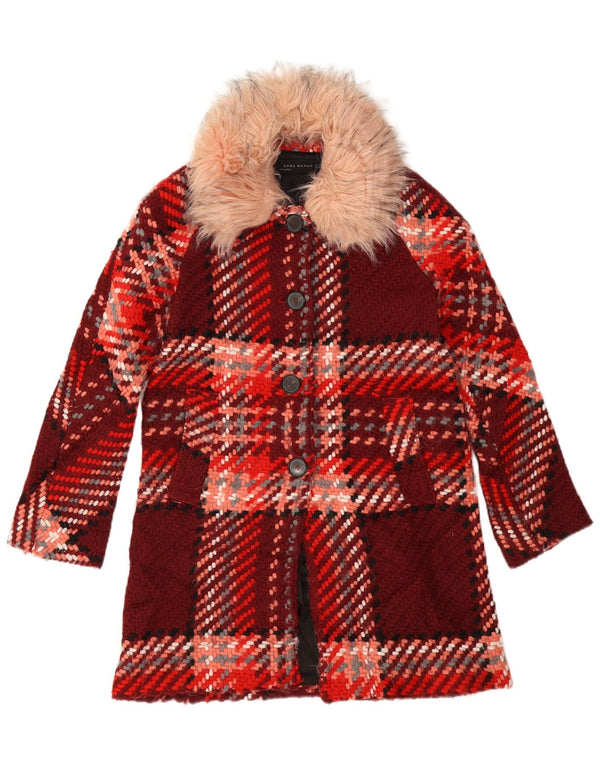 Zara Womens Overcoat UK 6 XS Red Check