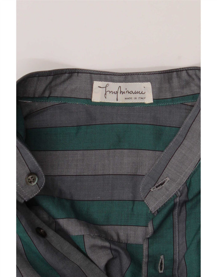 Vintage Mens Short Sleeve Shirt Medium Green Striped