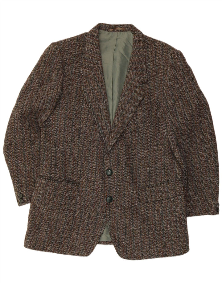 Harris Tweed Mens 2 Button Blazer Jacket UK 36 Small Grey Herringbone Wool