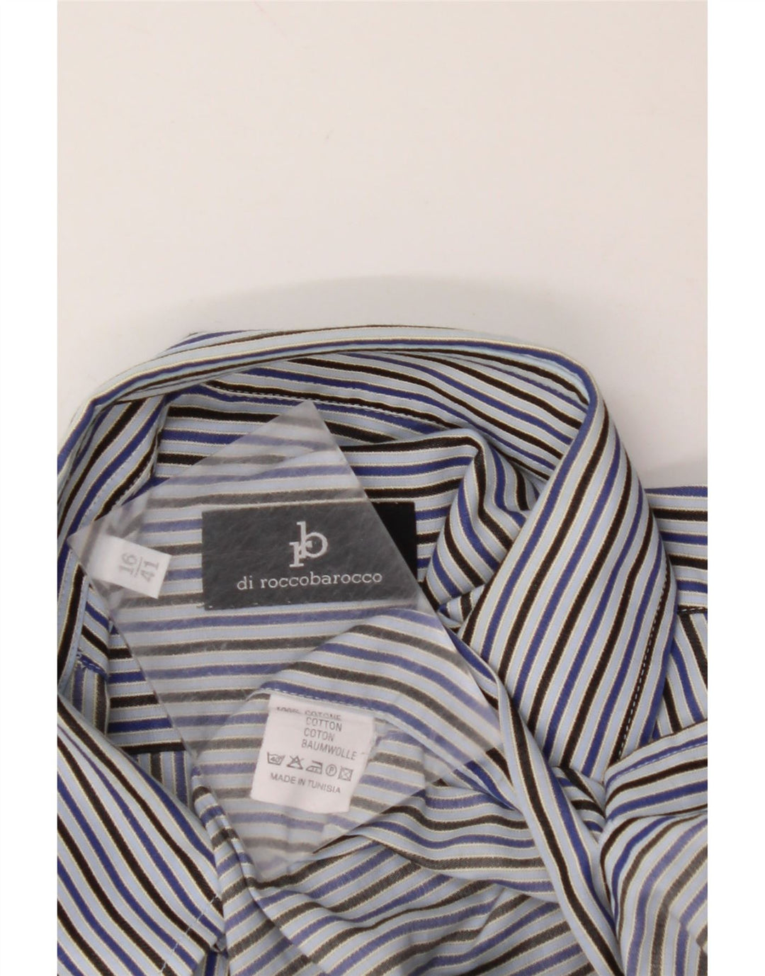 ROCCOBAROCCO Mens Shirt Size 41 16 Large Blue Striped Cotton