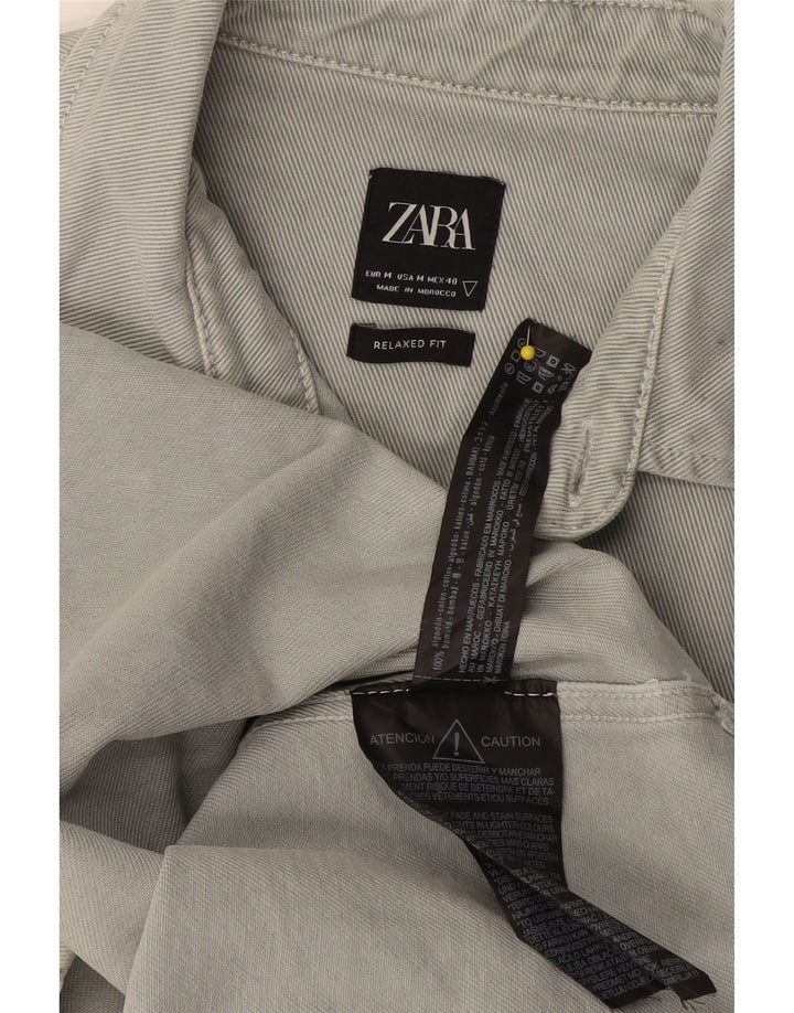 Zara Mens Relaxed Fit Denim Shirt Medium Grey Cotton