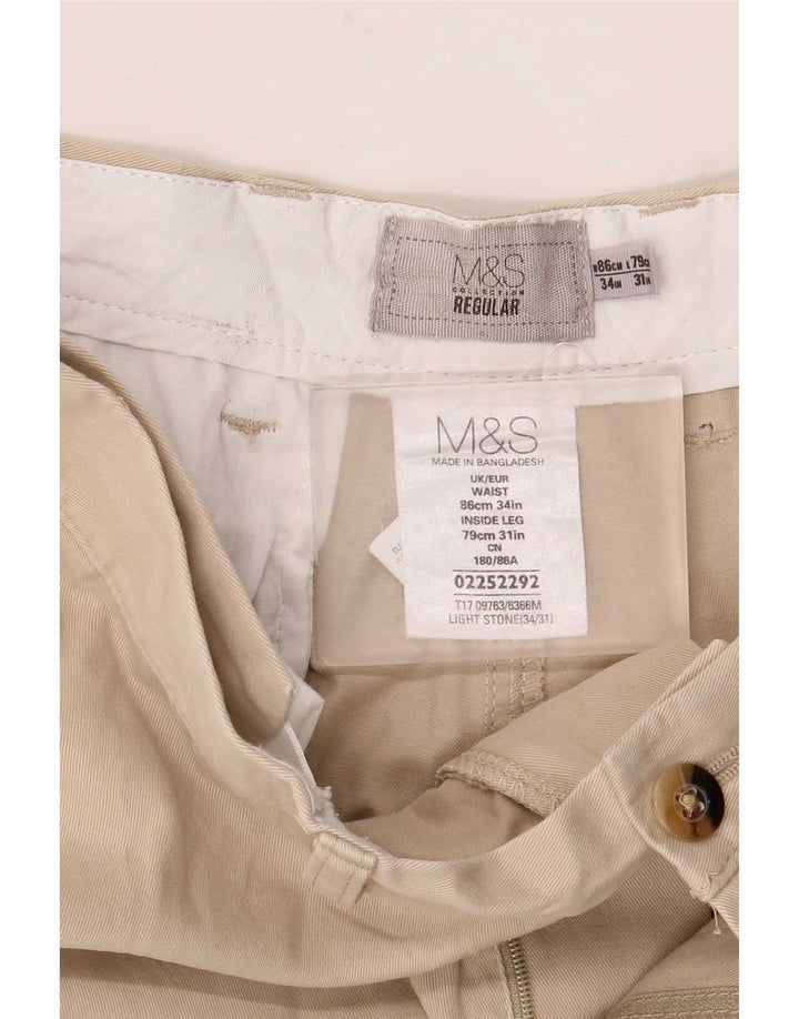 Marks & Spencer Mens Regular Fit Chino Trousers W34 L31 Beige Cotton