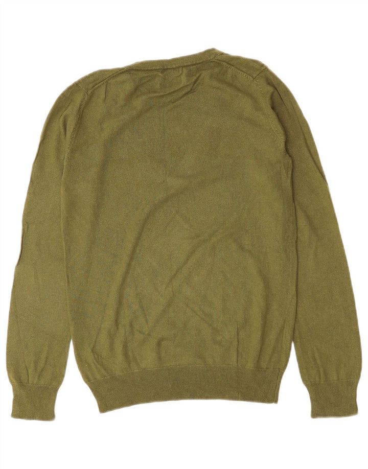 Massimo Dutti Womens V-Neck Jumper Sweater UK 12 Medium Green Silk