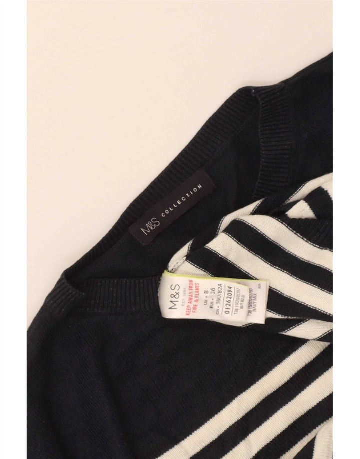 Marks & Spencer Womens Crop Crew Neck Jumper Sweater UK 8 Small Navy Blue