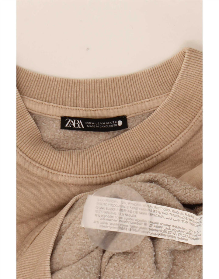Zara Womens Oversized Sweatshirt Jumper UK 14 Medium Beige Cotton