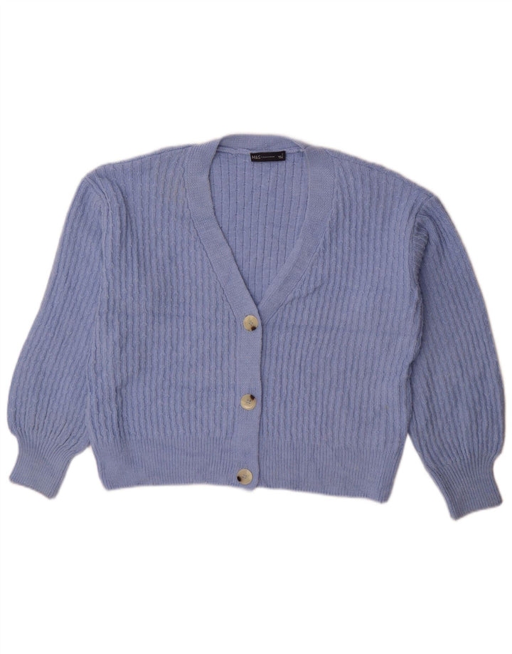 Marks & Spencer Womens Crop Oversized Cardigan Sweater UK 14 Medium Blue