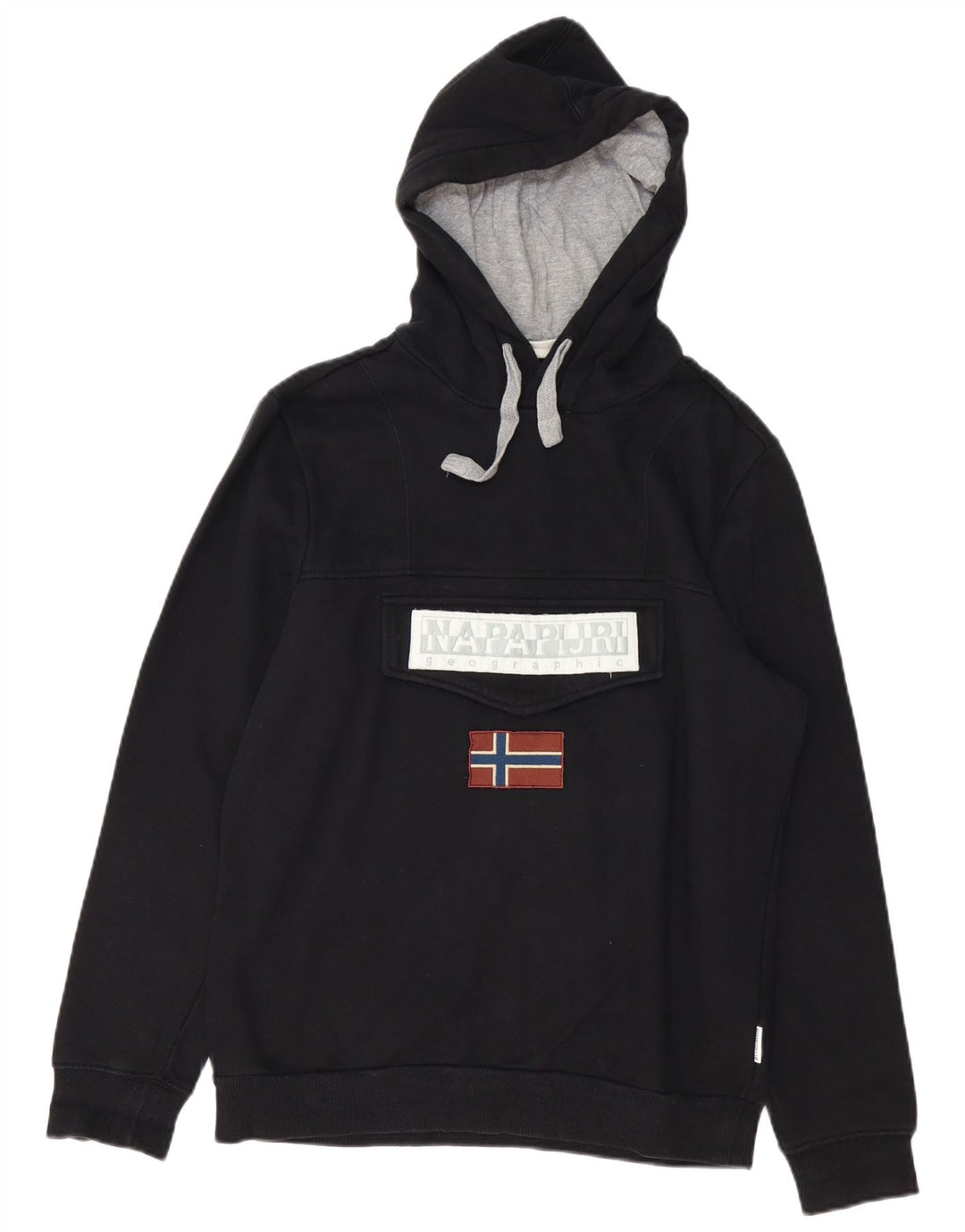 NAPAPIJRI Mens Graphic Hoodie Jumper Medium Black Cotton