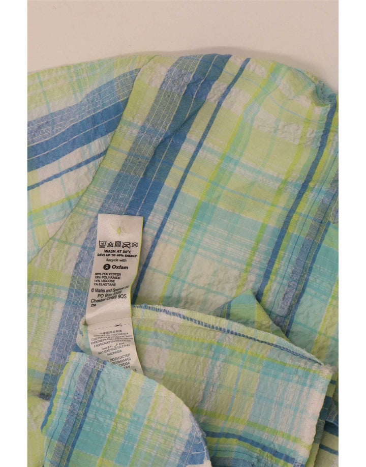 Marks & Spencer Womens Short Sleeve Shirt UK 22 3XL Green Check Polyester