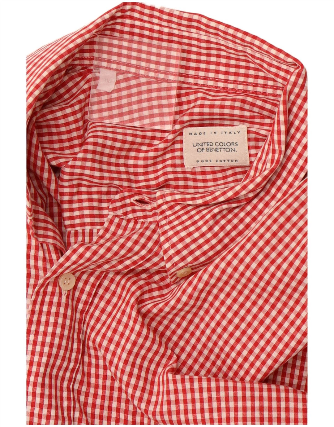 BENETTON Mens Short Sleeve Shirt Medium Red Gingham Cotton