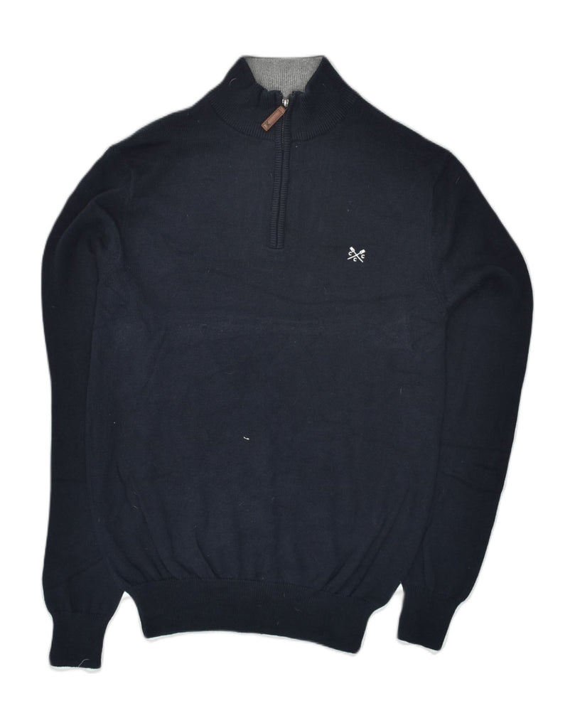 CREW CLOTHING Mens Zip Neck Jumper Sweater Small Navy Blue Cotton | Vintage Crew Clothing | Thrift | Second-Hand Crew Clothing | Used Clothing | Messina Hembry 