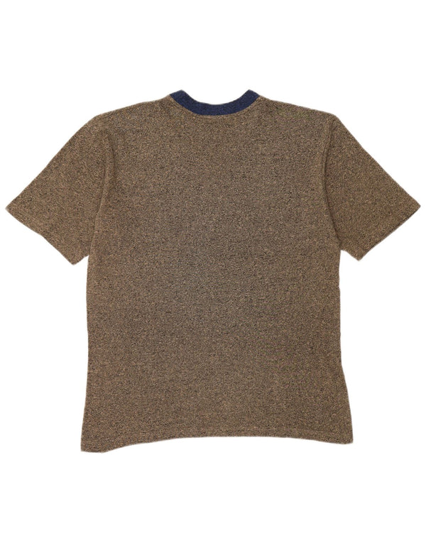 ASICS Mens T-Shirt Top Large Brown Colourblock Cotton