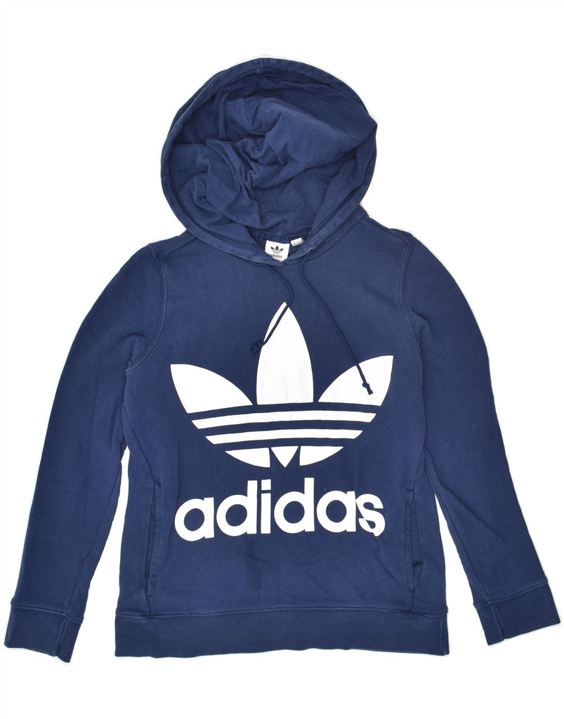 ADIDAS Womens Graphic Hoodie Jumper UK 6 XS Navy Blue Cotton | Vintage Adidas | Thrift | Second-Hand Adidas | Used Clothing | Messina Hembry 