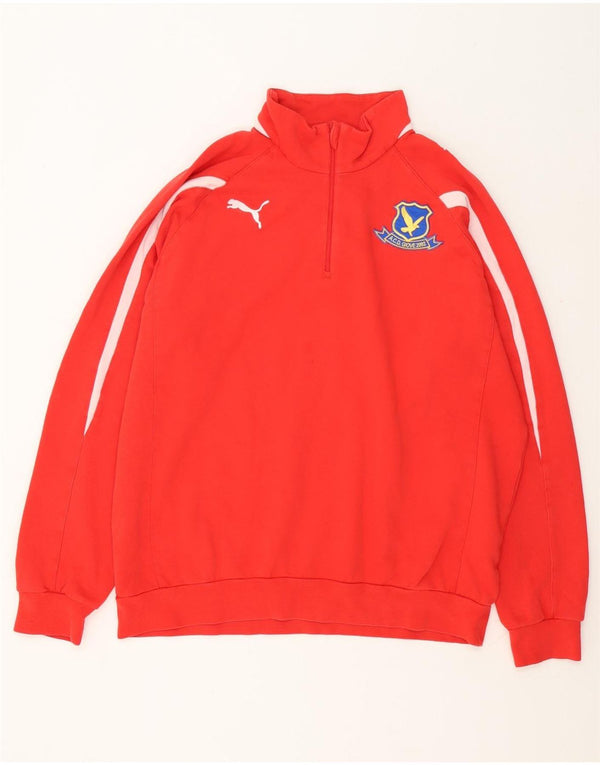Puma Mens Zip Neck Sweatshirt Jumper Large Red Colourblock Cotton