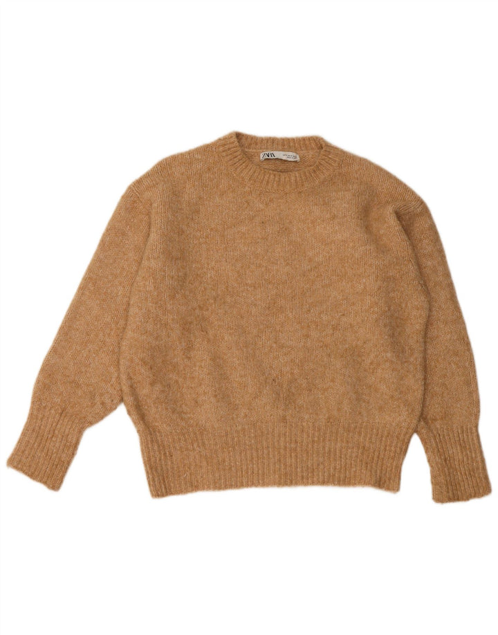 Zara Womens Oversized Crew Neck Jumper Sweater UK 10 Small Beige Polyester