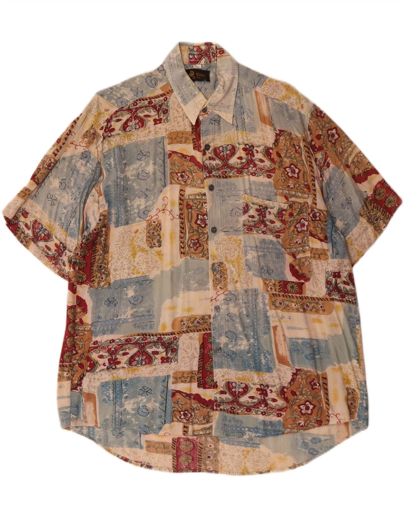 VINTAGE Mens Short Sleeve Shirt Size 39/40 Medium Multicoloured Patchwork Vintage Vintage and Second-Hand Vintage from Messina Hembry 