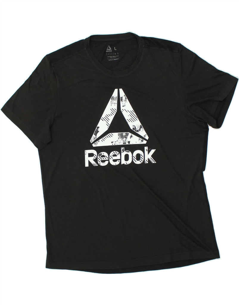 REEBOK Mens Graphic T-Shirt Top Large Black Polyester | Vintage Reebok | Thrift | Second-Hand Reebok | Used Clothing | Messina Hembry 