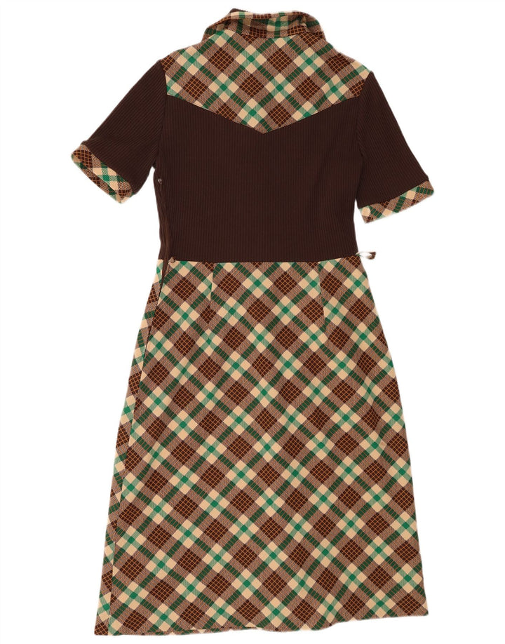 Vintage Womens A-Line Dress UK 10 Small Brown Check