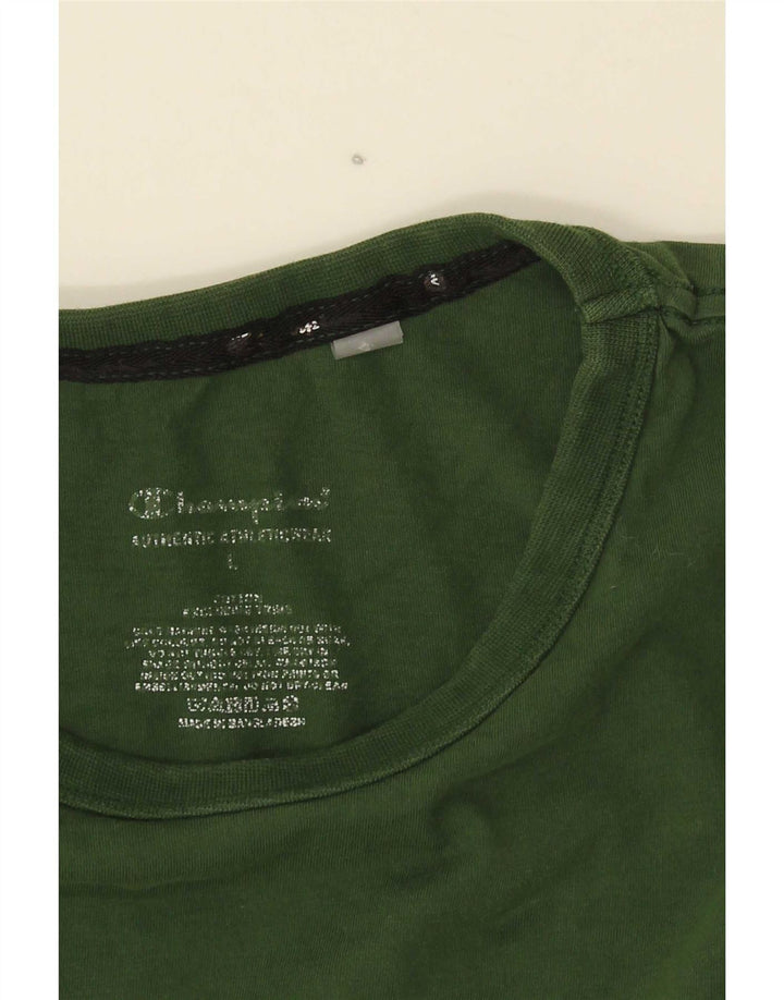 Champion Mens Graphic T-Shirt Top Large Green Cotton