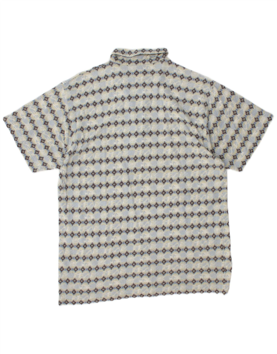 SAVVY Mens Zip Neck Polo Shirt Medium Blue Argyle/Diamond Cotton