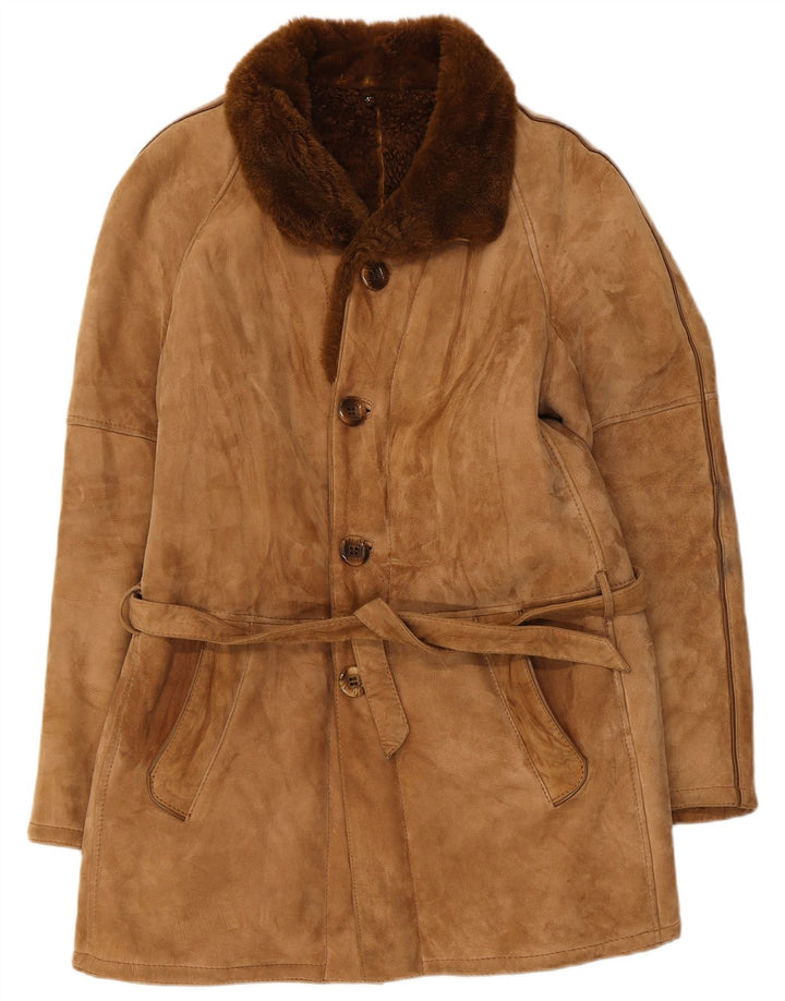 Vintage Mens Shearling Overcoat IT 48 Medium Beige